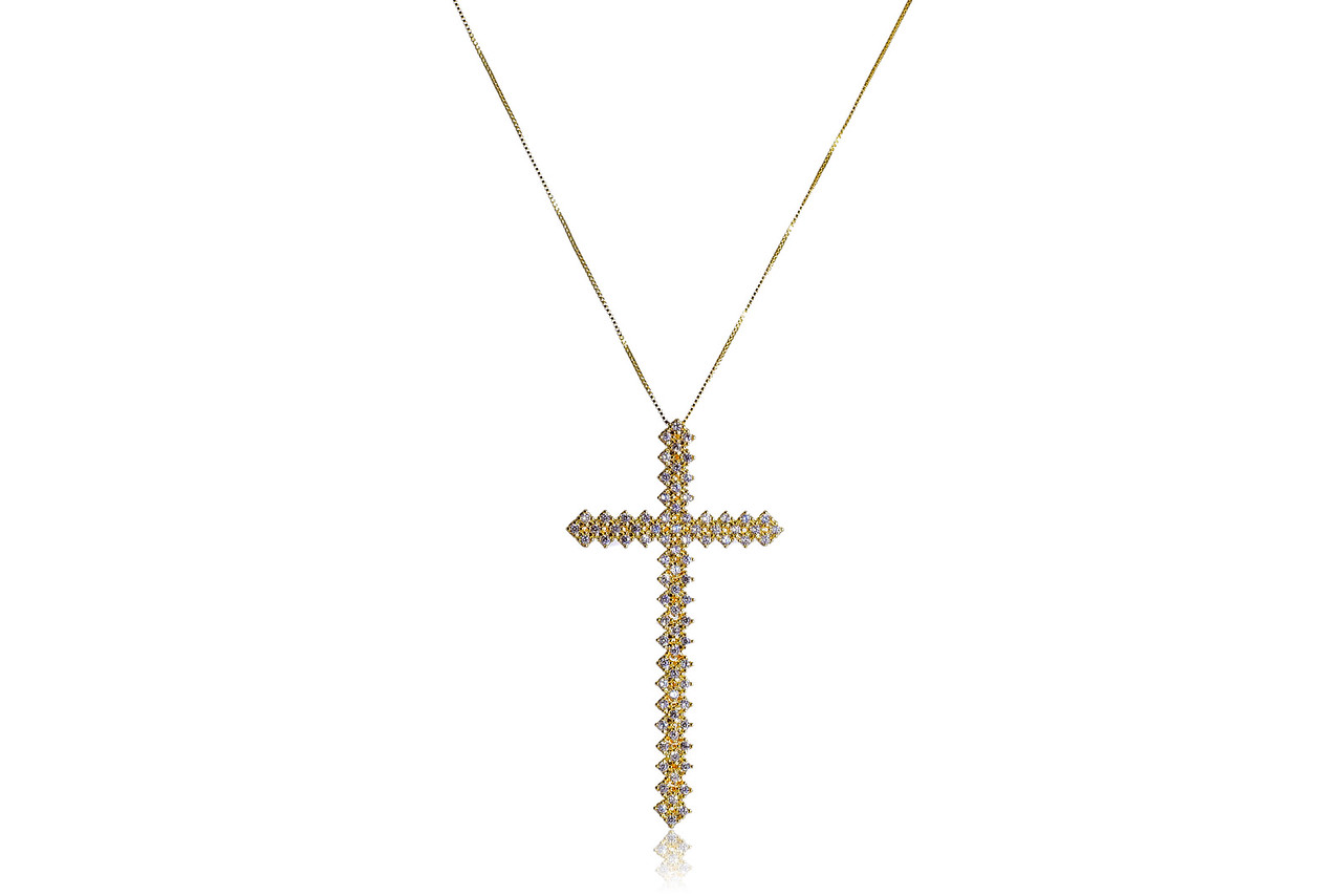 Colar Com Cruz Folheado Em Ouro 18k